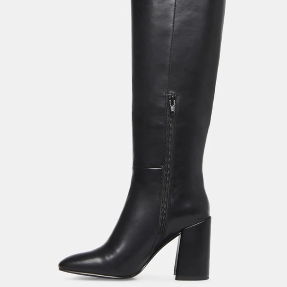 WILLIAM Black Knee High Block Heel Boots - Picture 3 of 5